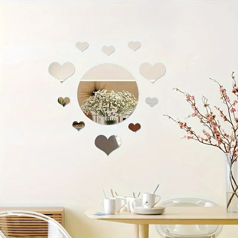 3D Stereoscopic Love Acrylic Mirror Heart Wall Stickers Decals Set for Home Decoration