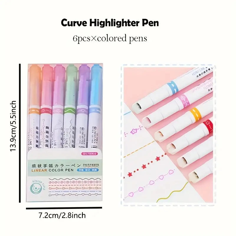 (Pack of 6) Linear Roller Design Color Pen