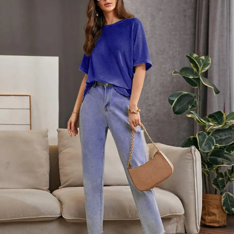 Premium Oversized Waffle Knitted Tee – Navy Blue