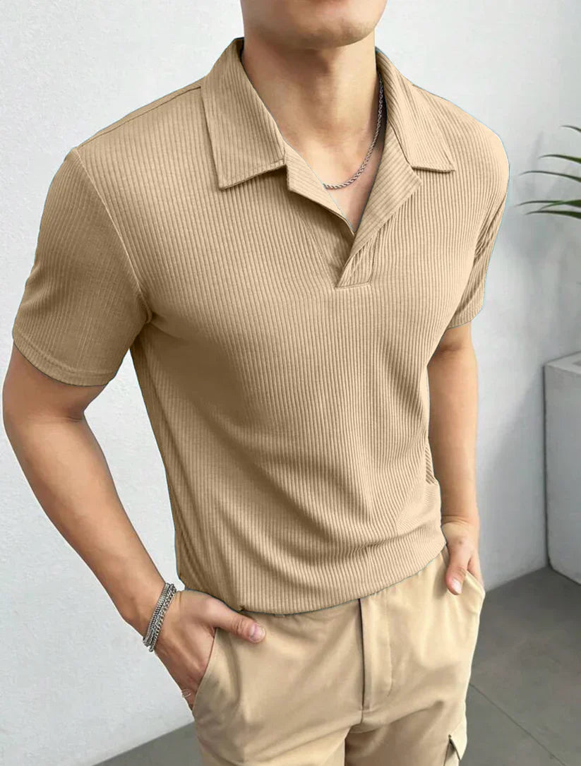 Waffle Knitted Polo – BEIGE