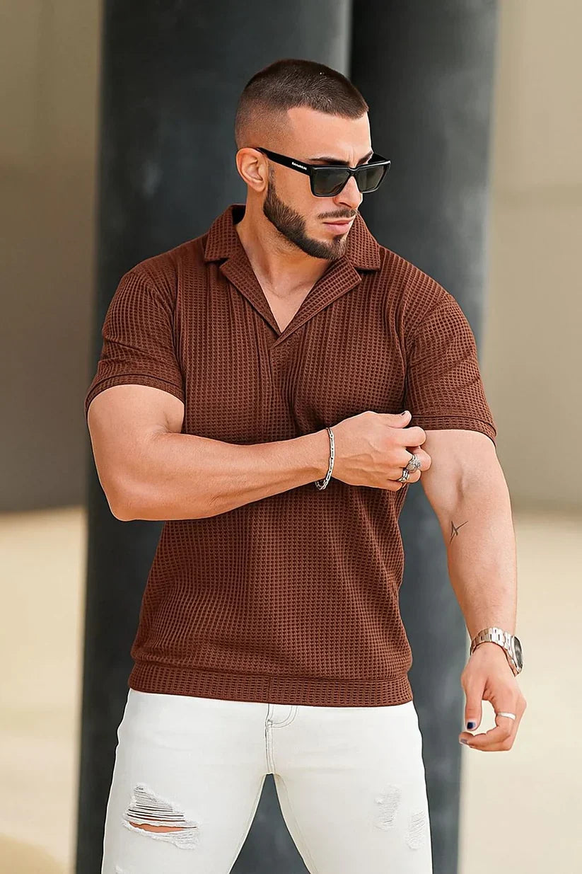 Waffle Knitted Polo – BROWN