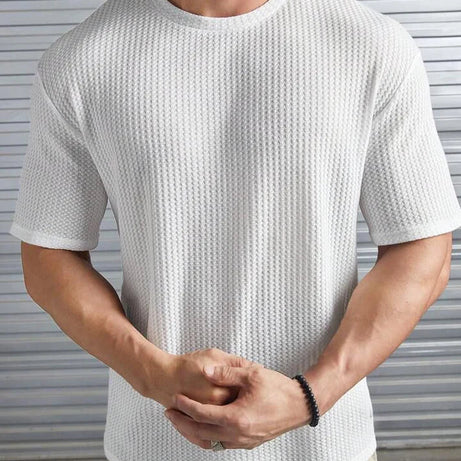 Oversized Waffle Knit Tee for Men – WHITE