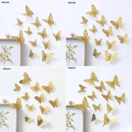 Golden Butterfly Stickers 12Pcs