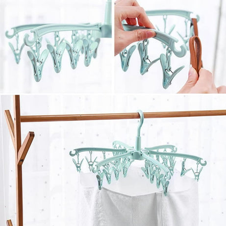 Portable 360 Degree Rotatable Folding Sock Quick Dryer Hanger for Washing Line Travel Towels and Baby Clothes