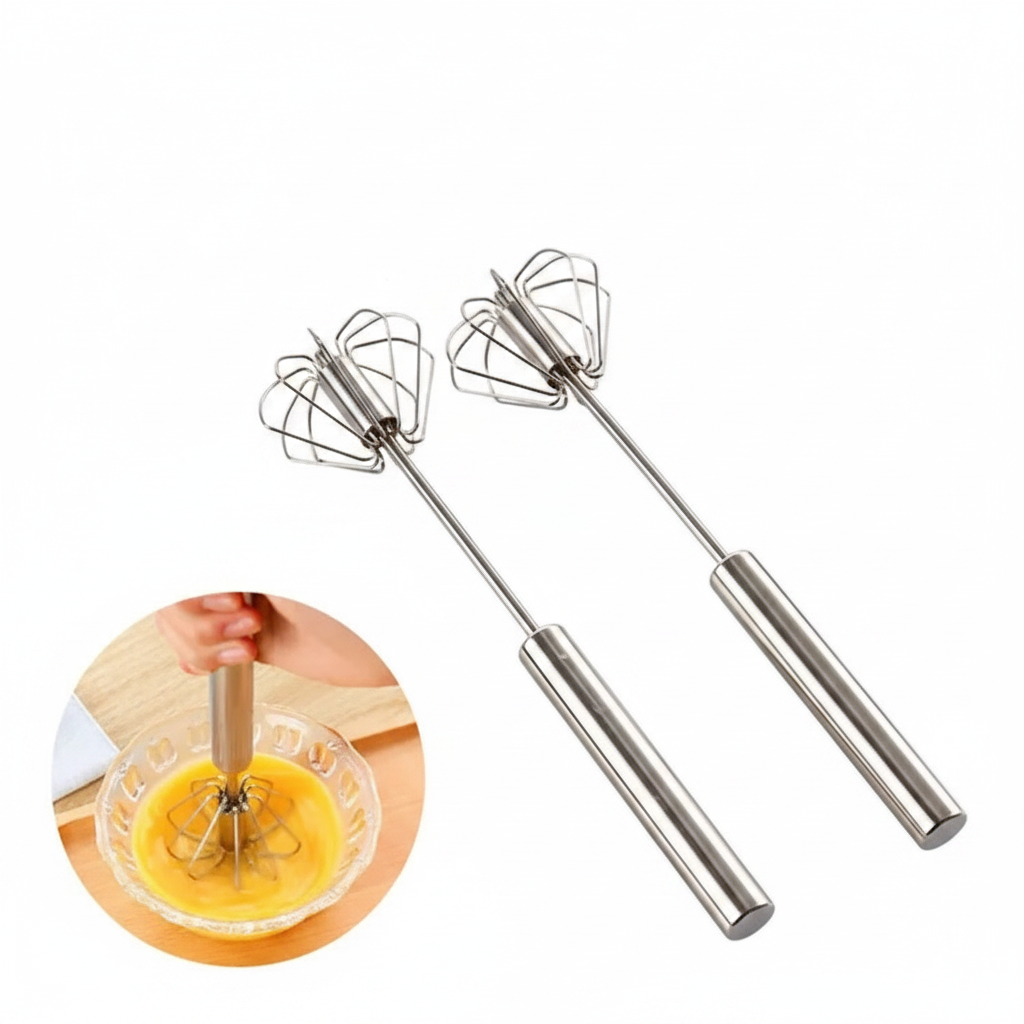 2 Pcs Premium Quality SEMI Automatic Stainless Steel Hand Pressure Rotating Whisk Mixer Egg Beater For Kitchen Accessories