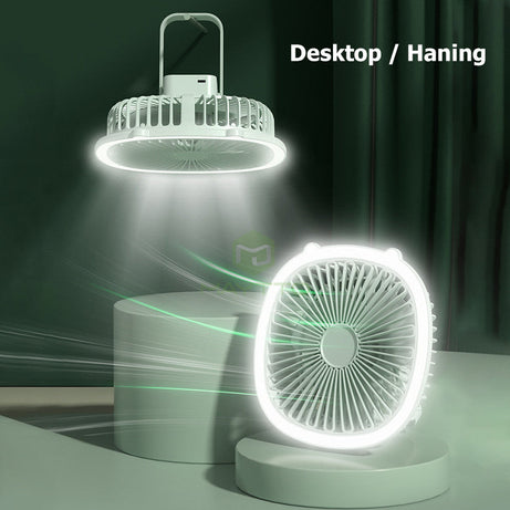 Multifunctional Rechargeable Mini Desk Fan With LED Light And Foldable Hook for Home, Office and Outdoor Camping