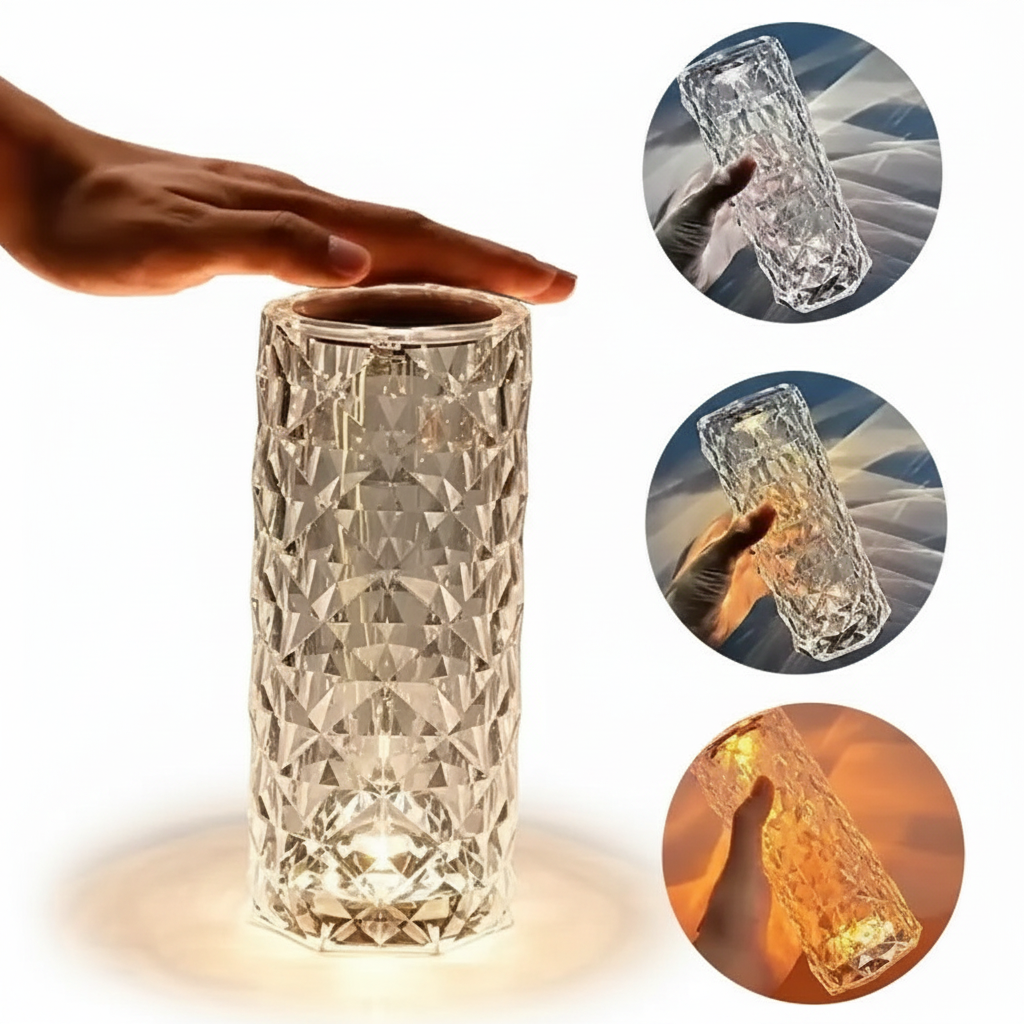 USB Rechargeable Crystal Rose Diamond Touch Lamp LED With RGB 16 Colors and Remote