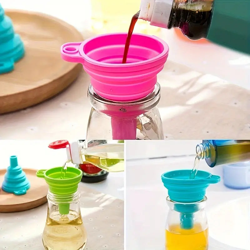 (Pack of 3) Foldable Silicone Small Food Grade Funnel for Filling Water Bottle Kitchen Liquid Transfer Hopper Tool