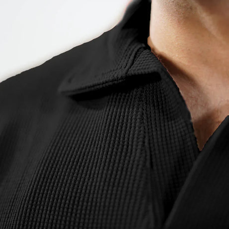 Premium Waffle Knitted Polo – BLACK