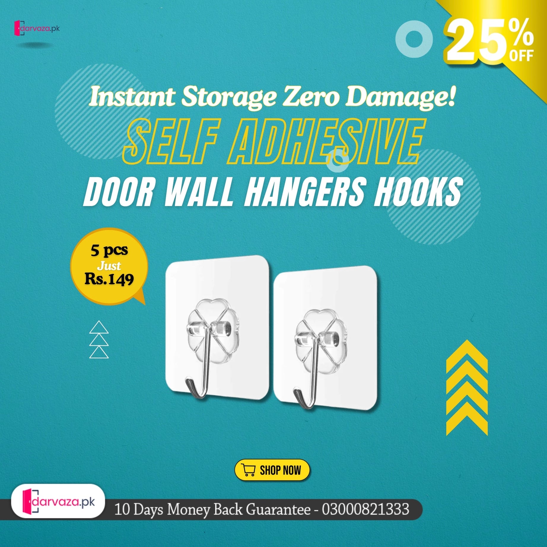 Self Adhesive Door Wall Hangers Hooks (5Pcs)