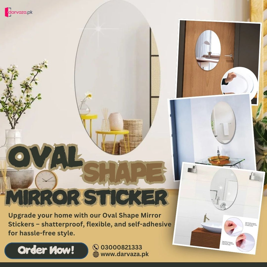Azaadi Sale Offer 3 Pcs FlexibleSelf Adhesive Oval Shape Mirror Sticker (3 Pcs)