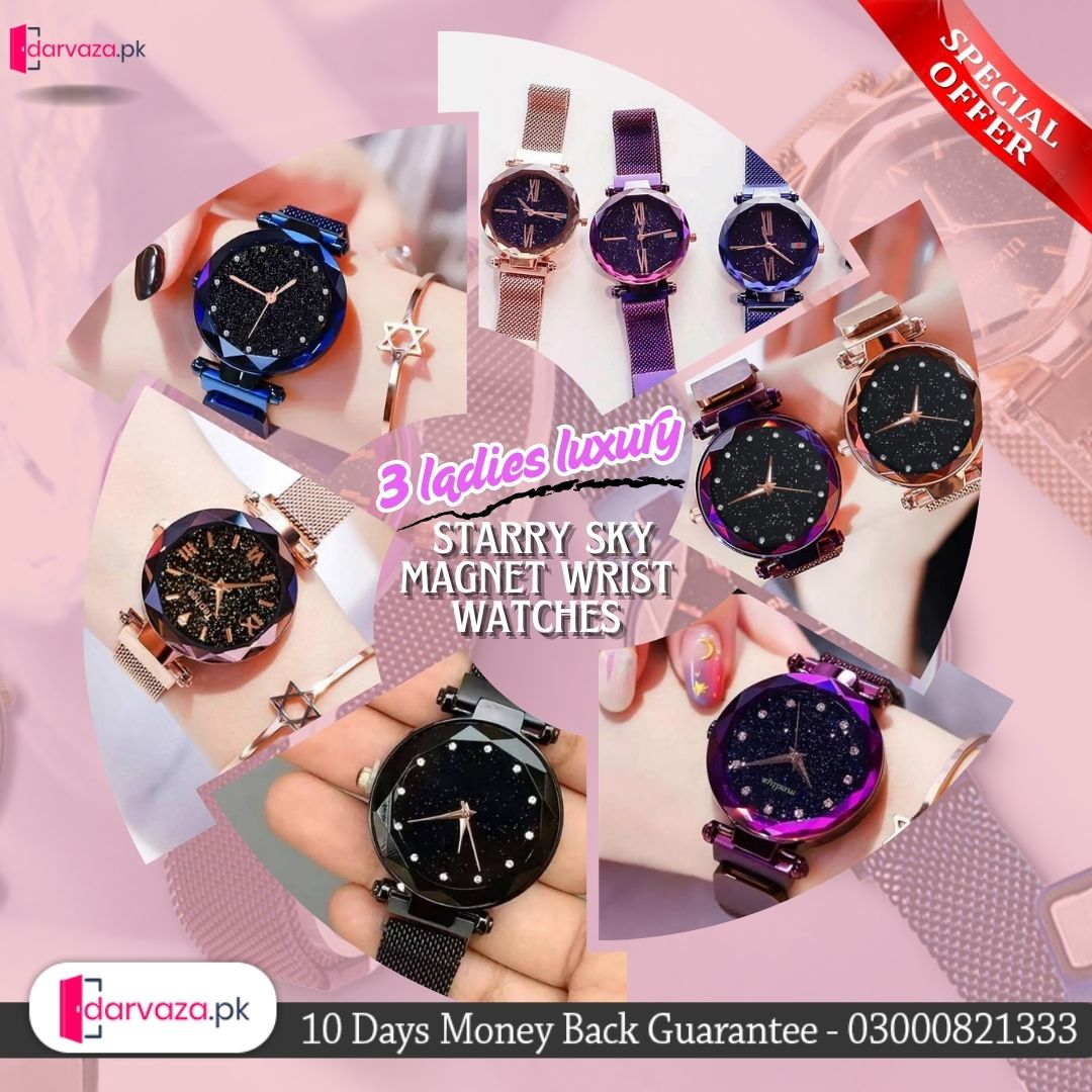 Imported bundle of 3 ladies luxury starry sky magnet wrist watches Rs 999