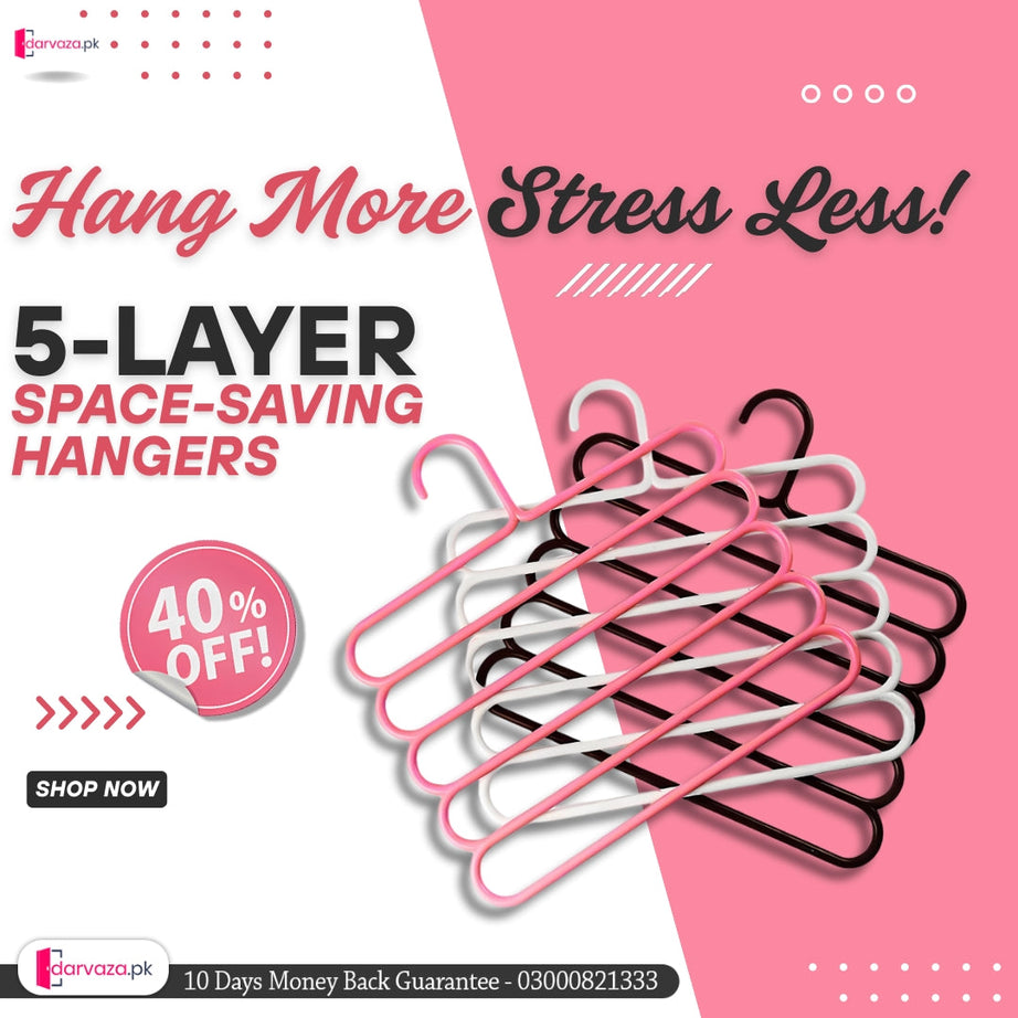 Buy 1 Get 5 Free Offer 5-layer Space-Saving Hangers with Anti-Slip and Adjustable Plastic 6 Pcs
