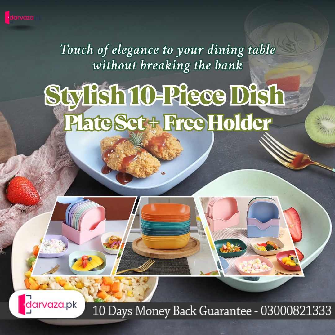 Buy 5 Get 5 Free Sale Offer - Imported 10 Pcs Set of Dish Plates with Free Holder in Rs 999 Only - Trendy and Stylish