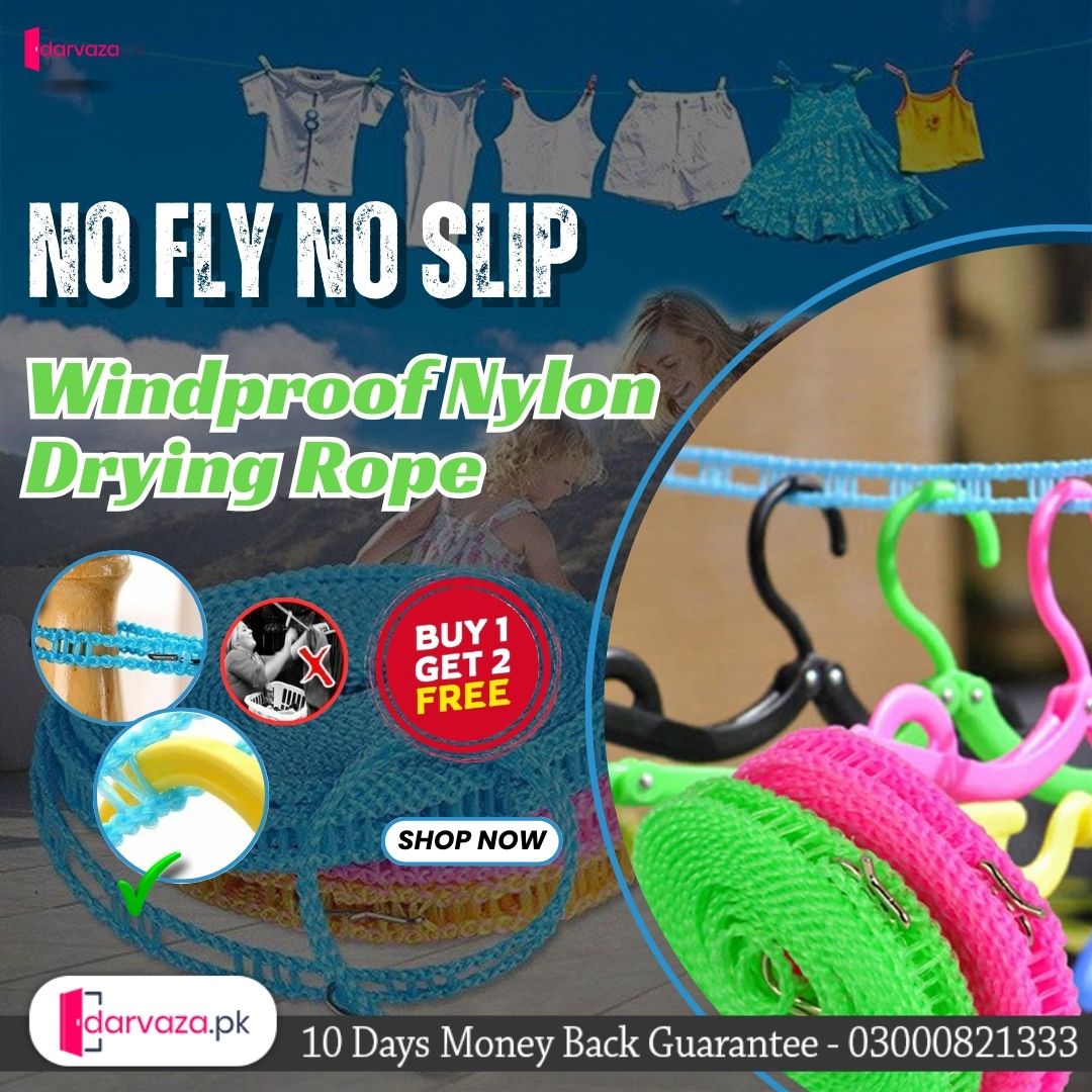 Buy 1 Get 2 Free Offer 3 Pcs Wind Proof Non Slip Nylon Hanging Drying Rope Clothes washing line with full size of 5 Meters in Rs 699
