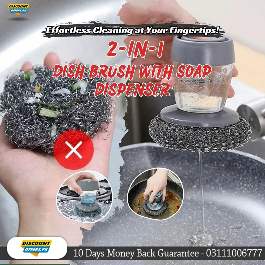 Buy 1 Get 1 Free Offer 2 Pcs Kitchen Cleaning Dish Brush Scrubber with Soap Dispenser