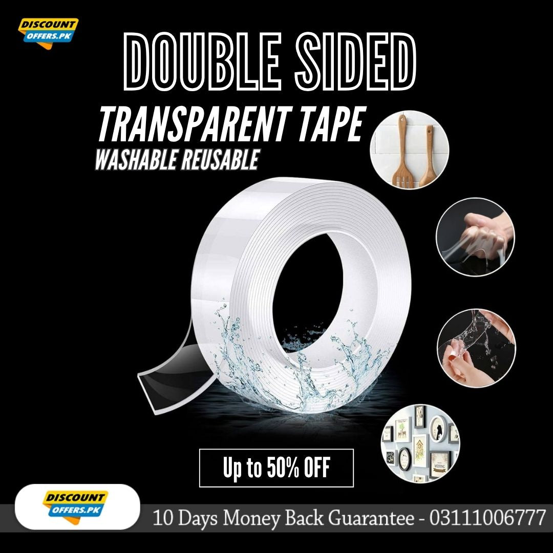 Imported Washable Reusable Nano Double Sided Transparent Tape for firm grip and Long Lasting Stickiness