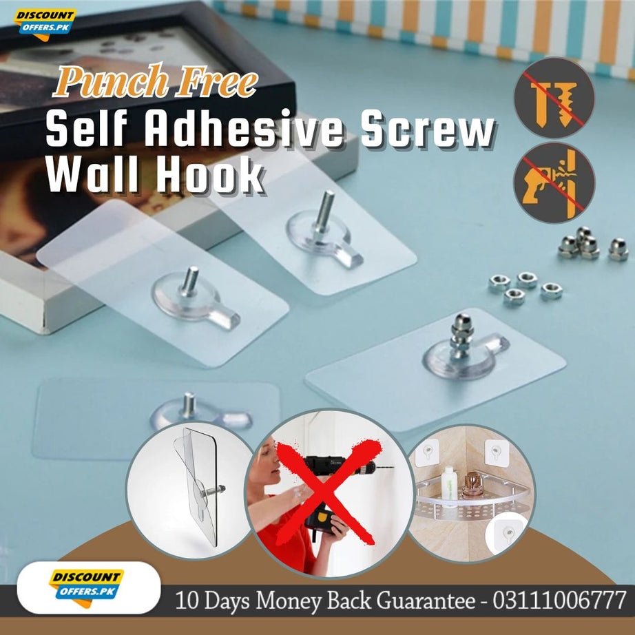 (Pack of 20) Punch Free Self Adhesive Screw Wall Hook For Home and Outdoor Use
