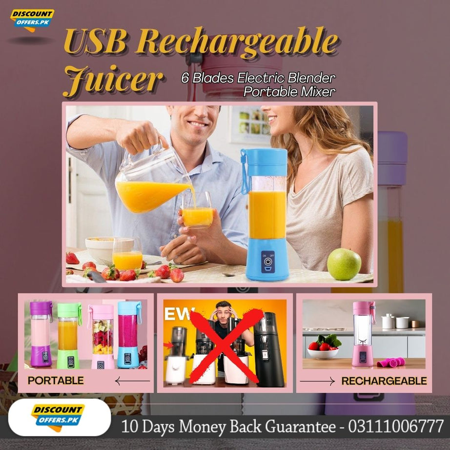 USB Rechargeable Juicer 6 Blades Electric Blender Portable Mixer