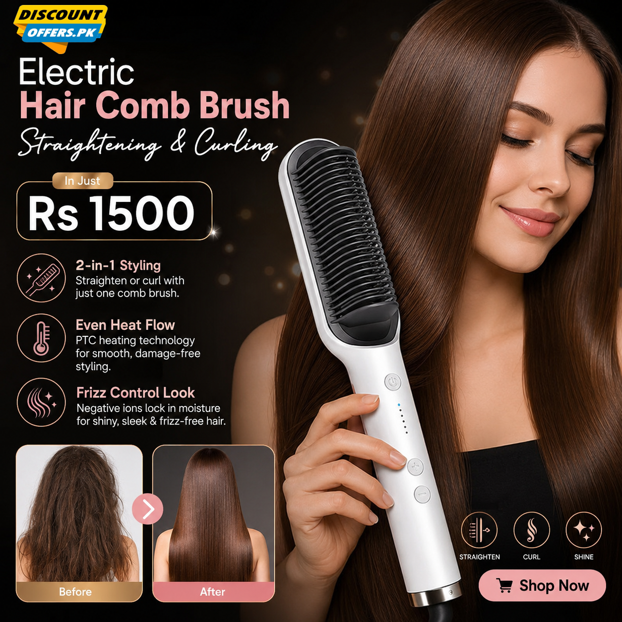 Electric Hair Comb Brush for Straightening and Curling