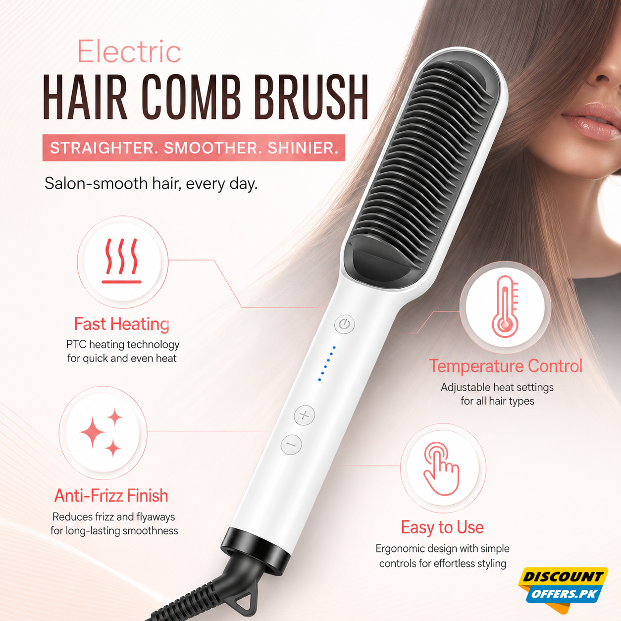 Electric Hair Comb Brush for Straightening and Curling