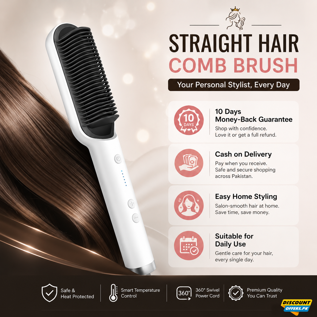 Electric Hair Comb Brush for Straightening and Curling
