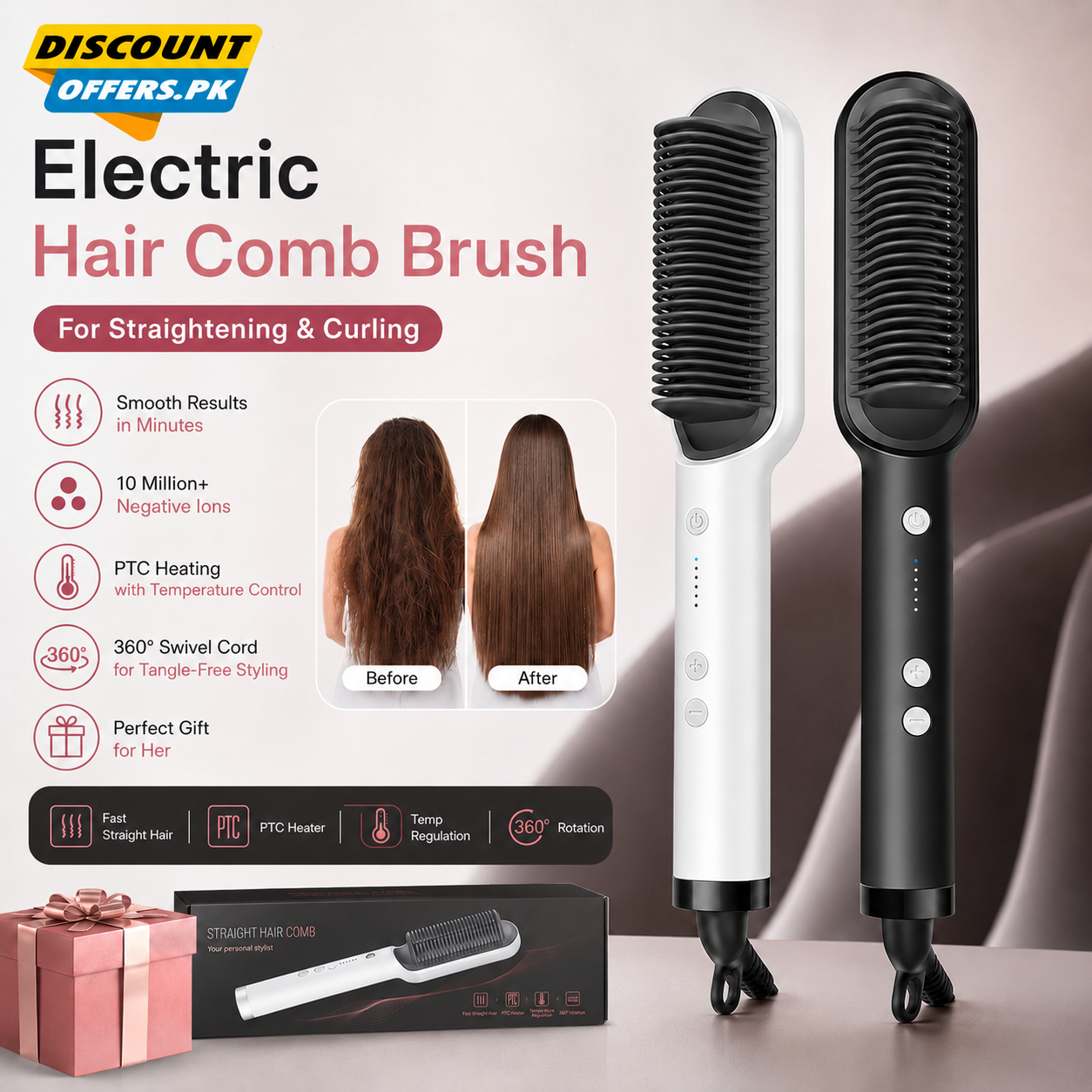 Electric Hair Comb Brush for Straightening and Curling