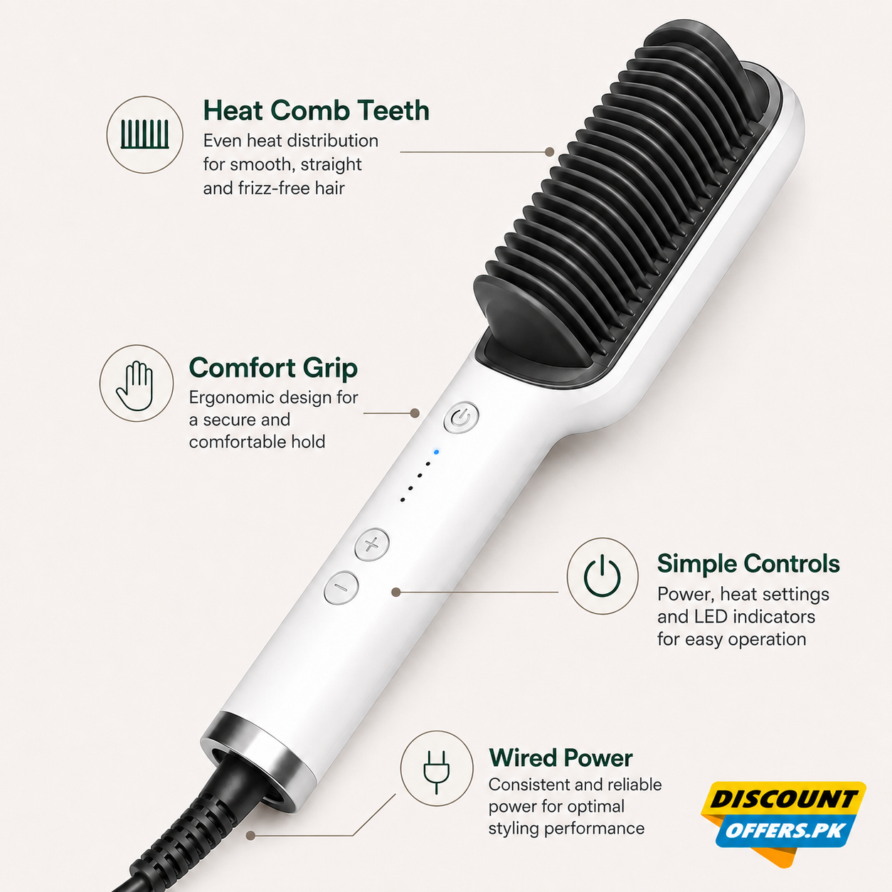 Electric Hair Comb Brush for Straightening and Curling