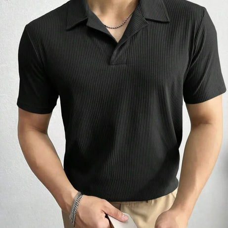 Premium Waffle Knitted Polo – BLACK