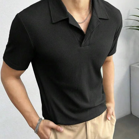 Premium Waffle Knitted Polo – BLACK