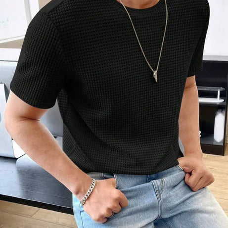 Waffle Knitted T-Shirt – BLACK