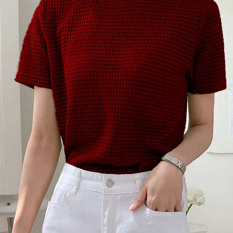 Waffle Knitted Tee – Marron