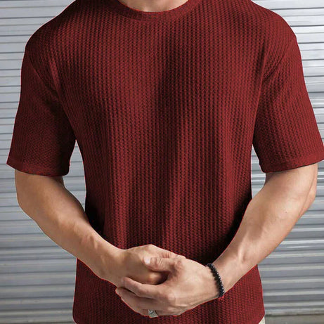 Oversized Waffle Knit Tee for Men – MAROON