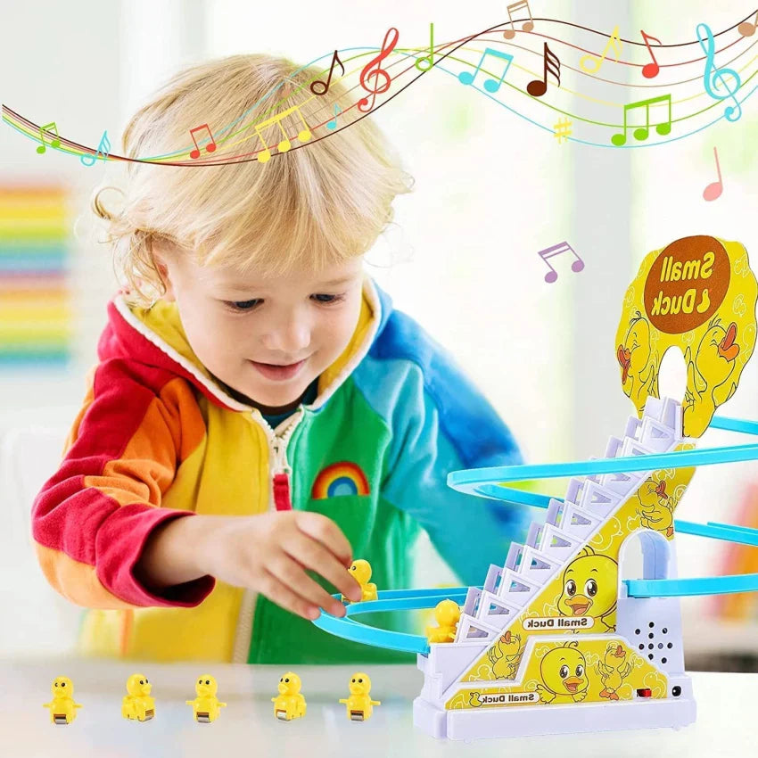 Electric Duck Climbing Stairs Tracks Slide Toy Set For Kids
