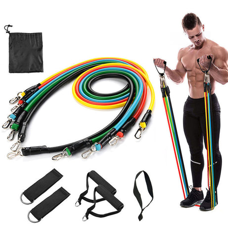 11 PCS Resistance Band Set Yoga Pilates Abs Exercise Fitness Tube Workout Bands