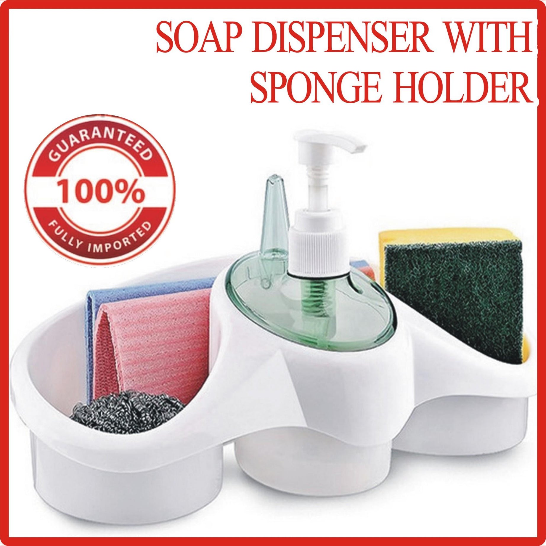 Imported 3 In 1 Plastic Dish Soap Dispenser With Sponge Holder For Kitchen