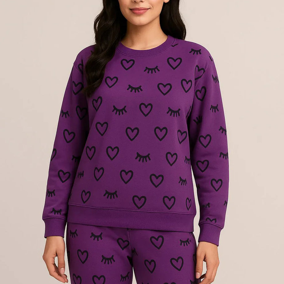 Winter Purple Sleepy Love Co-Ord Set Night Suit