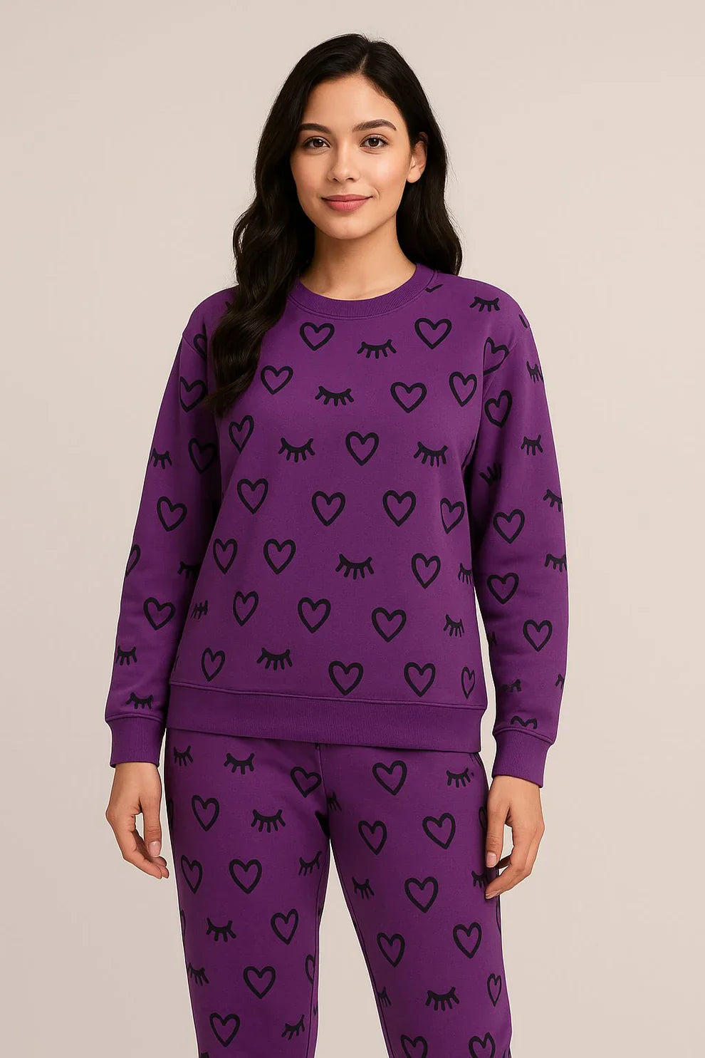 Winter Purple Sleepy Love Co-Ord Set Night Suit