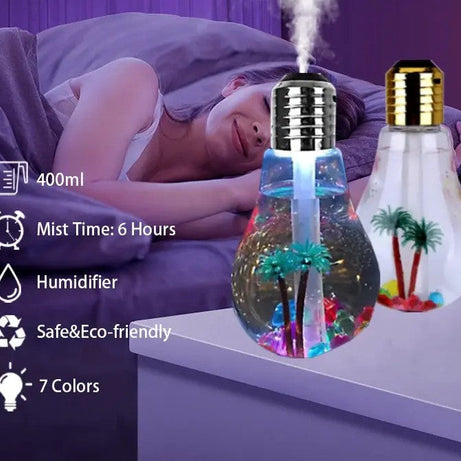 USB Powered Easy to Refill Water Push Button Nightlight Feature Control Creative Ocean Bulb Mist Spray Humidifier with Lid Opening with Box