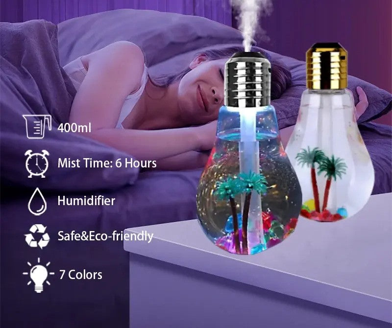 USB Powered Easy to Refill Water Push Button Nightlight Feature Control Creative Ocean Bulb Mist Spray Humidifier with Lid Opening with Box