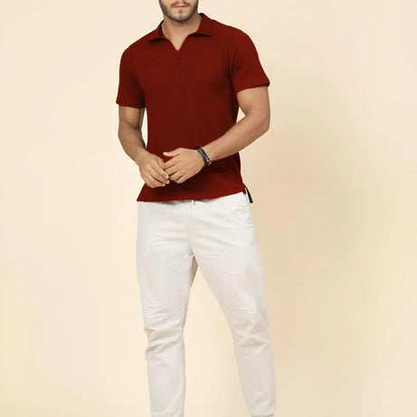 Premium Waffle Knitted Polo – MAROON