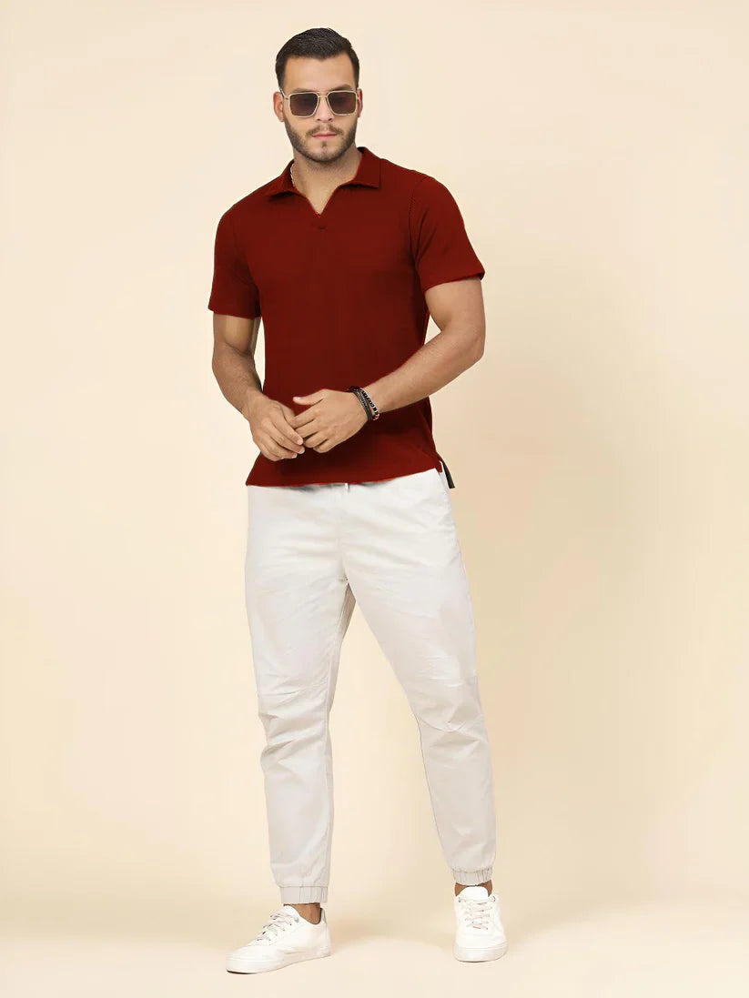 Premium Waffle Knitted Polo – MAROON