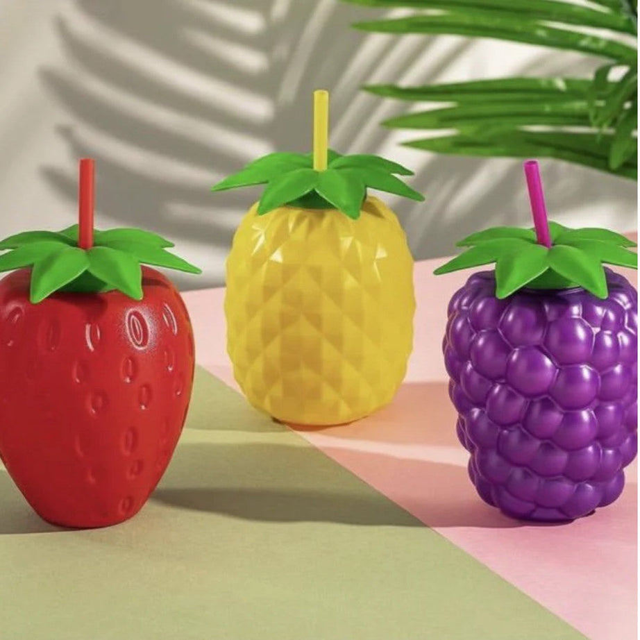 Buy 1 get 2 Free Offer Colourful Fruit Shape Juice Glass with White Straw