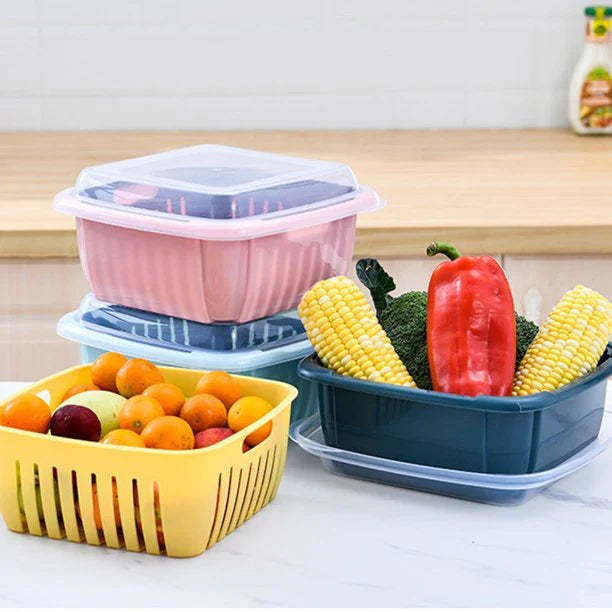 Pack of 2 Double Drain Kitchen Wash Basket and Refrigerator Strainer Vegetable Fruit Storage