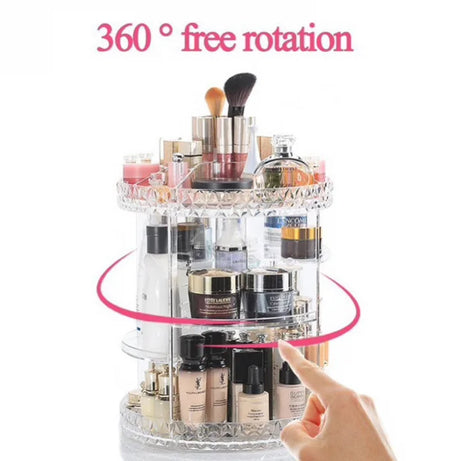 Makeup Organizer 360-Degree Rotating Cosmetic Storage Box with Adjustable & Large Capacity in Diamond Pattern