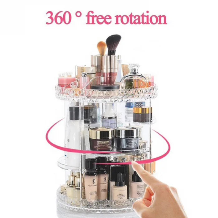 Makeup Organizer 360-Degree Rotating Cosmetic Storage Box with Adjustable & Large Capacity in Diamond Pattern