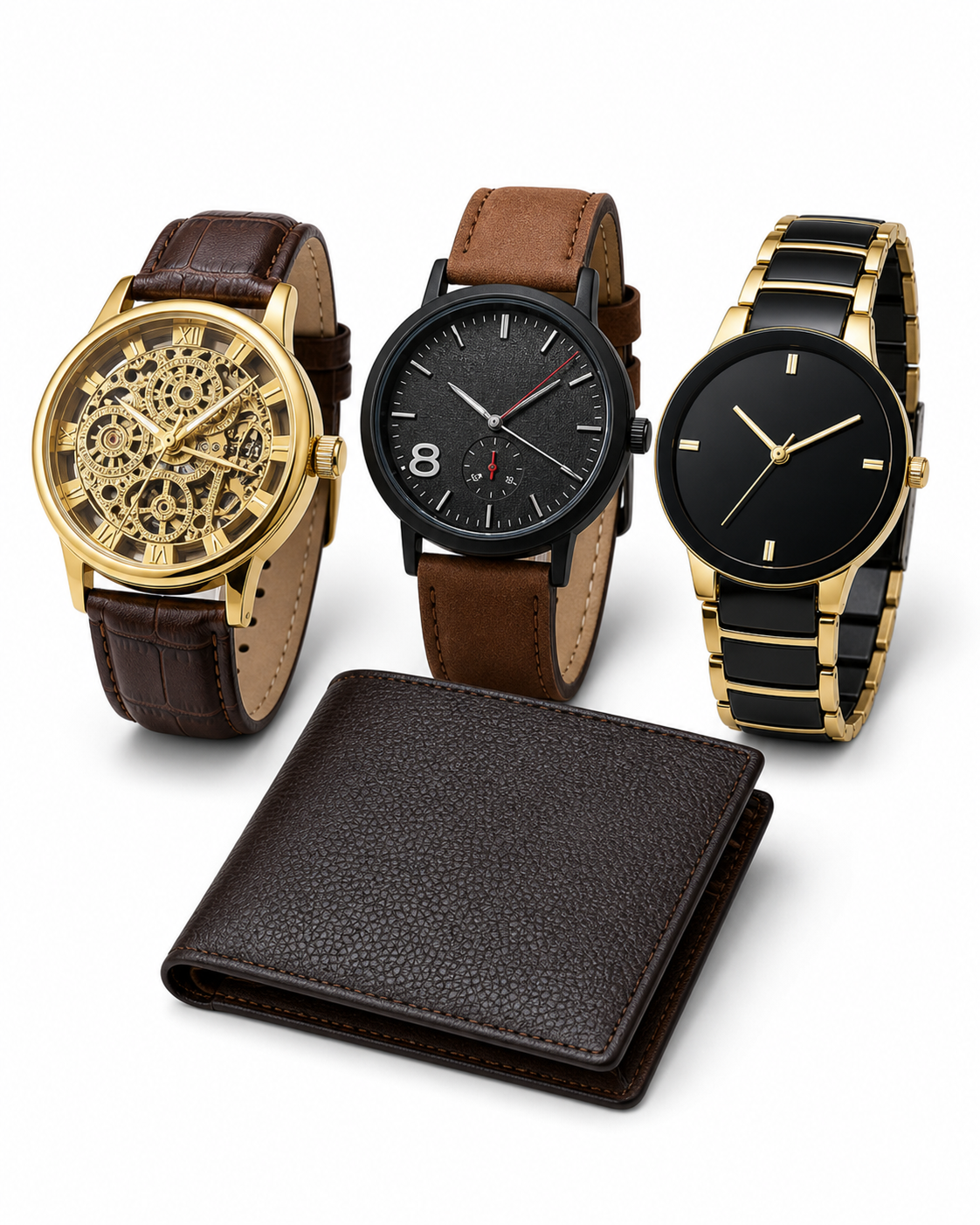 Buy 1 Get 3 Free Deal 3 Wrist Watches & 1 Original Leather Wallet