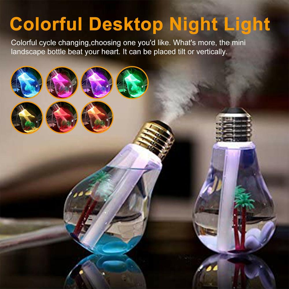 USB Powered Easy to Refill Water Push Button Nightlight Feature Control Creative Ocean Bulb Mist Spray Humidifier with Lid Opening with Box