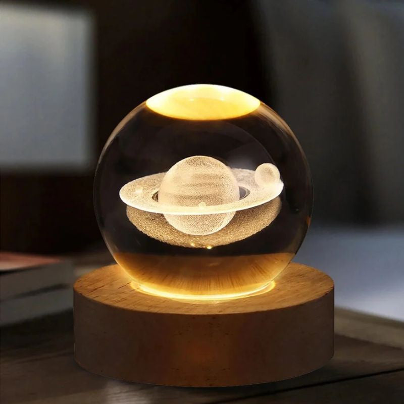 3D Galaxy Crystal Ball Night Light With Wooden Base – Premium LED Lamp (Value Edition)