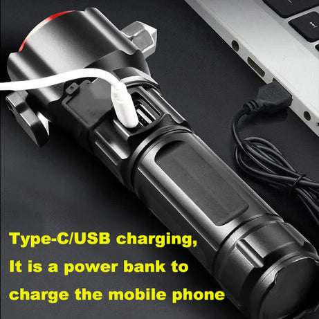 Ruilang Torch RL233 Metal LED FlashLight with Cutter Hammer and Mobile Power Bank